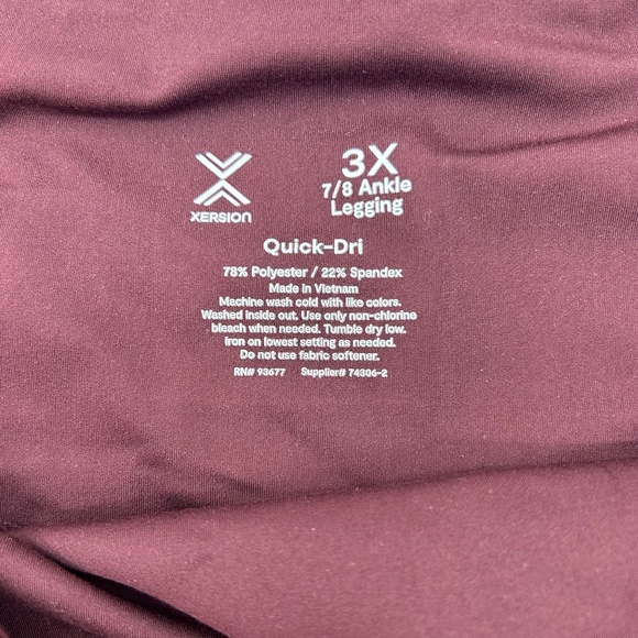 Xersion Women's Plus Size Burgundy High 7/8 Ankle Leggings 0X 2X 3X - Picture 11 of 11